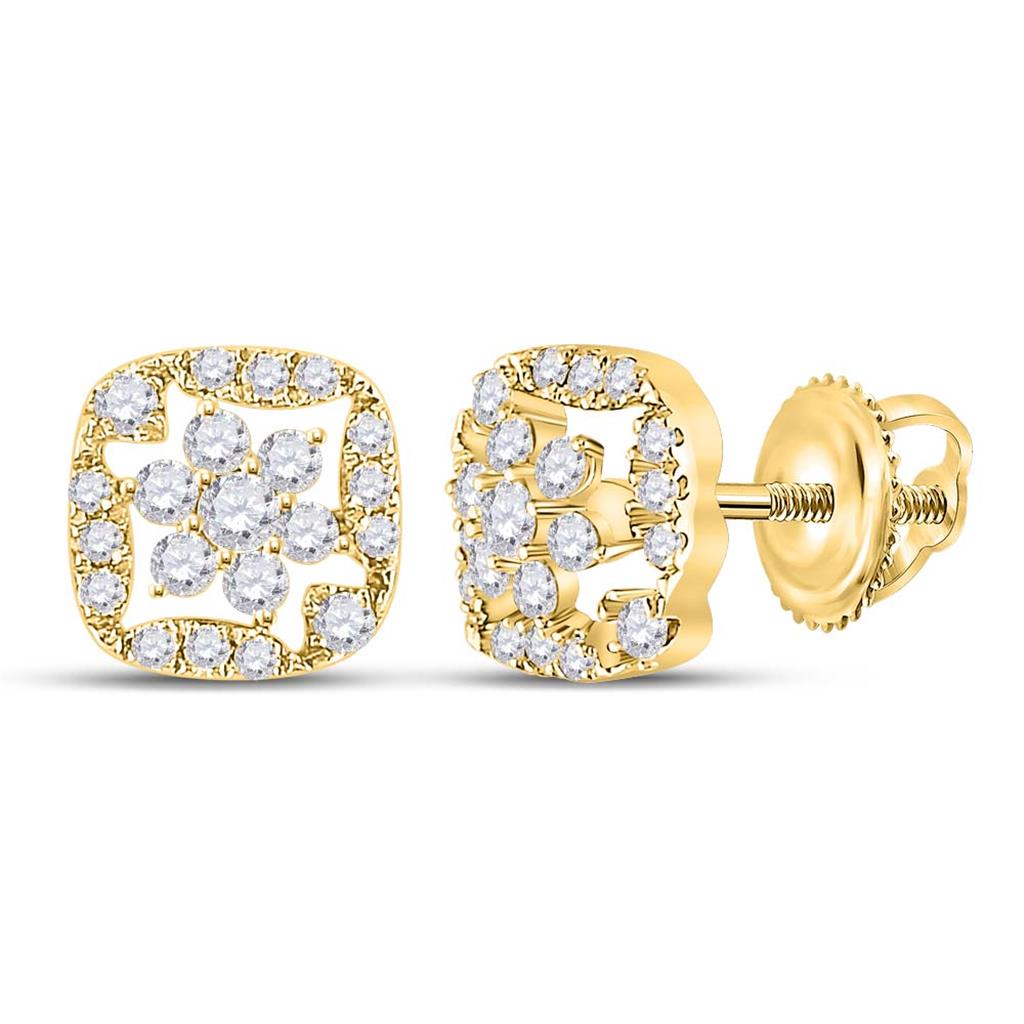 Image of ID 1 14k Yellow Gold Round Diamond Square Floral Cluster Earrings 3/8 Cttw