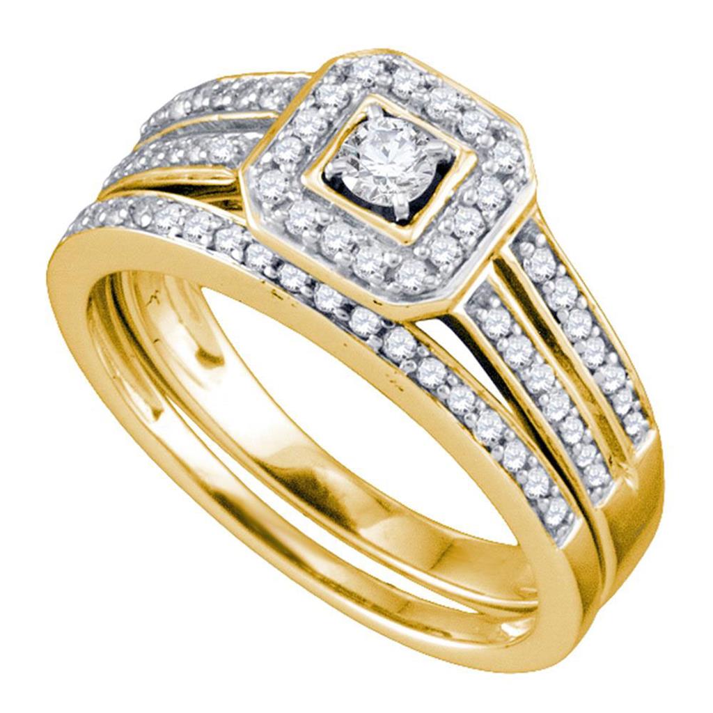 Image of ID 1 14k Yellow Gold Round Diamond Square Halo Bridal Wedding Ring Set 1/2 Cttw