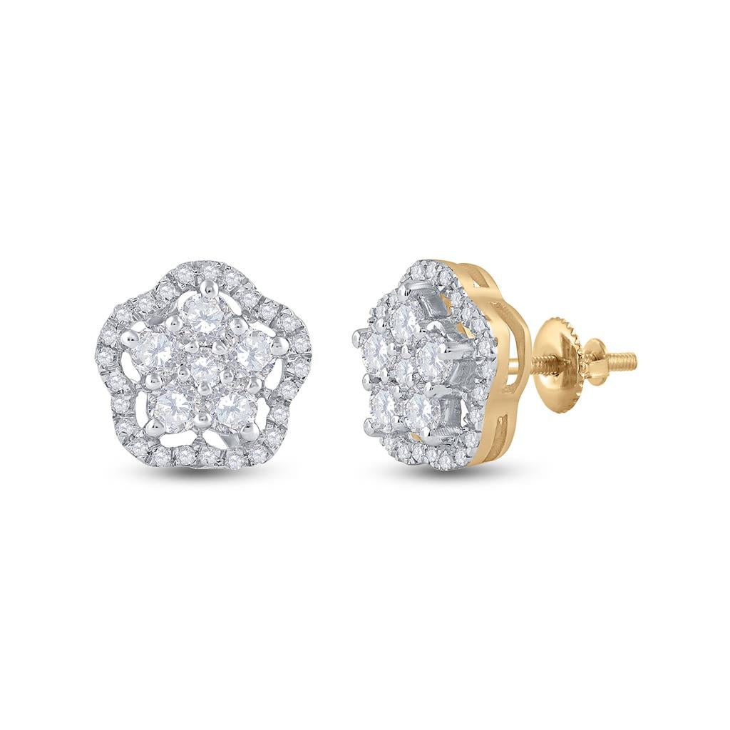 Image of ID 1 14k Yellow Gold Round Diamond Star Cluster Earrings 3/4 Cttw