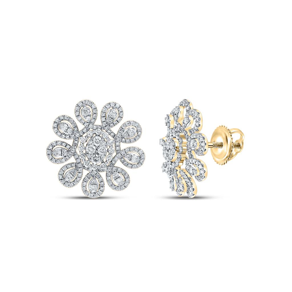 Image of ID 1 14k Yellow Gold Round Diamond Starburst Cluster Earrings 1-7/8 Cttw