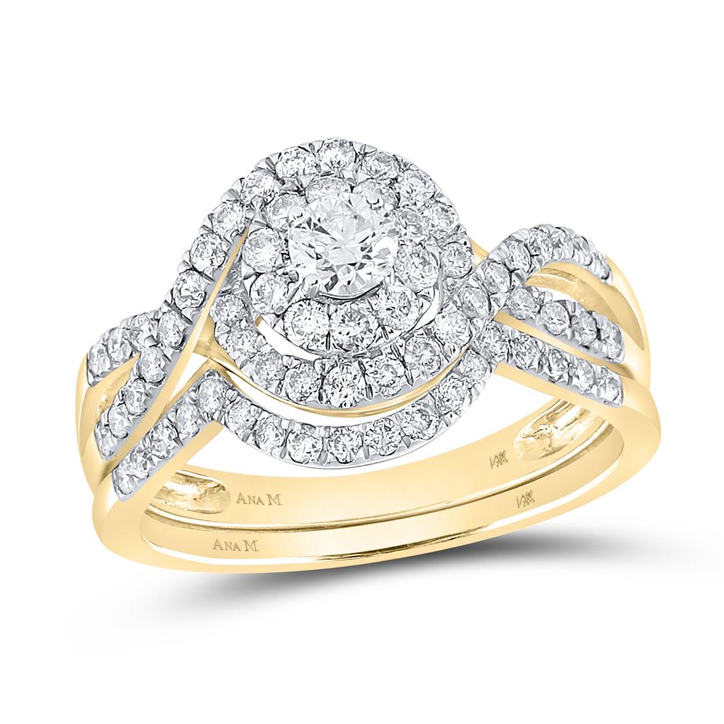 Image of ID 1 14k Yellow Gold Round Diamond Swirl Bridal Wedding Ring Set 1 Cttw (Certified)