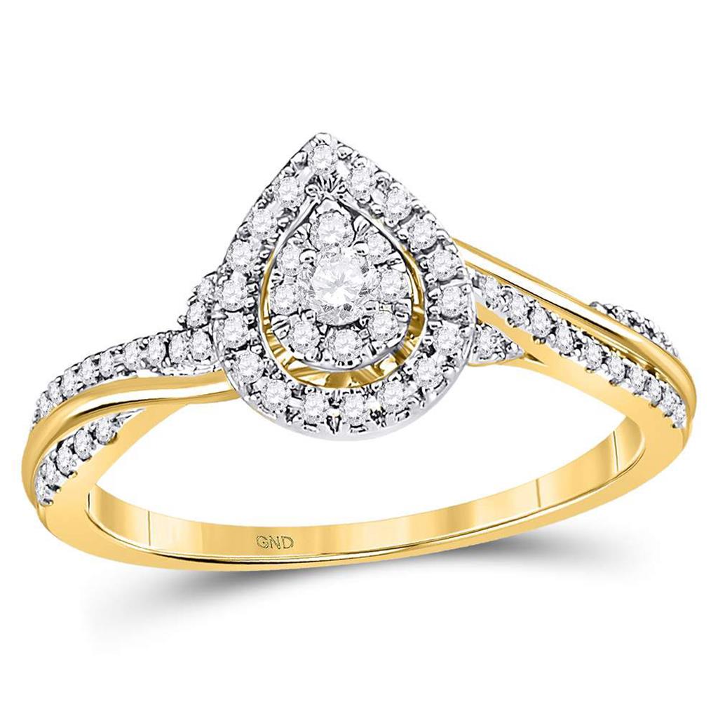 Image of ID 1 14k Yellow Gold Round Diamond Teardrop Cluster Bridal Engagement Ring 1/4 Cttw