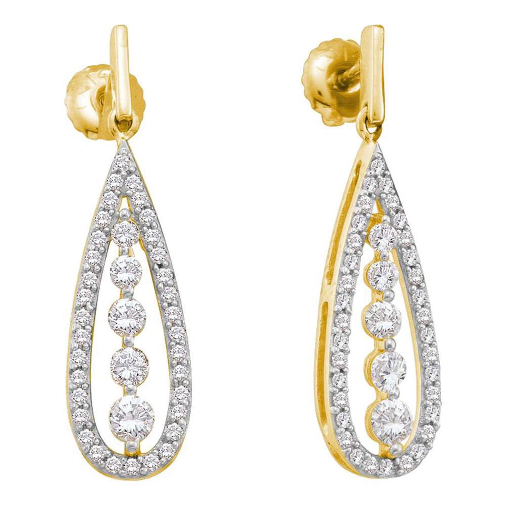 Image of ID 1 14k Yellow Gold Round Diamond Teardrop Dangle Earrings 3/4 Cttw