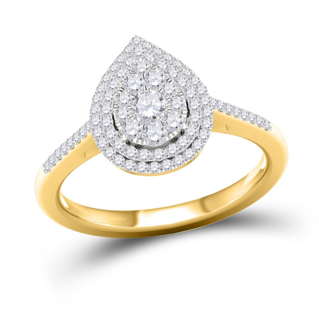 Image of ID 1 14k Yellow Gold Round Diamond Teardrop Ring 1/3 Cttw