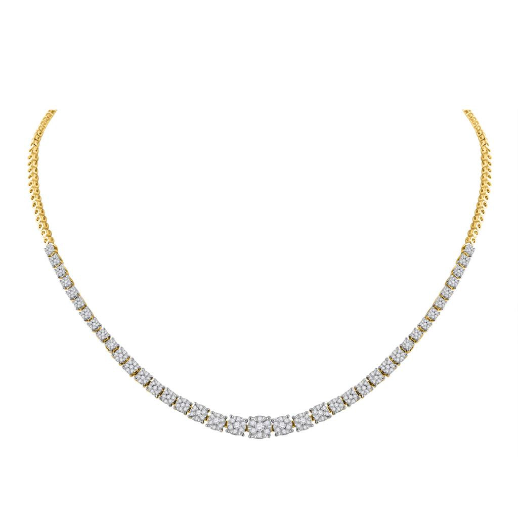 Image of ID 1 14k Yellow Gold Round Diamond Tennis Fashion Cluster Necklace 2-1/3 Cttw