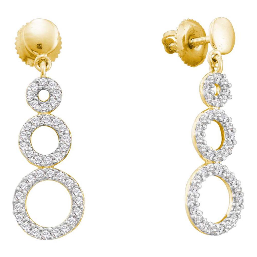 Image of ID 1 14k Yellow Gold Round Diamond Triple Circle Dangle Earrings 3/8 Cttw