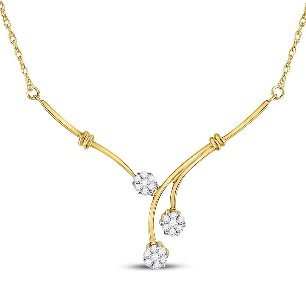Image of ID 1 14k Yellow Gold Round Diamond Triple Flower Cluster Necklace 1/4 Cttw