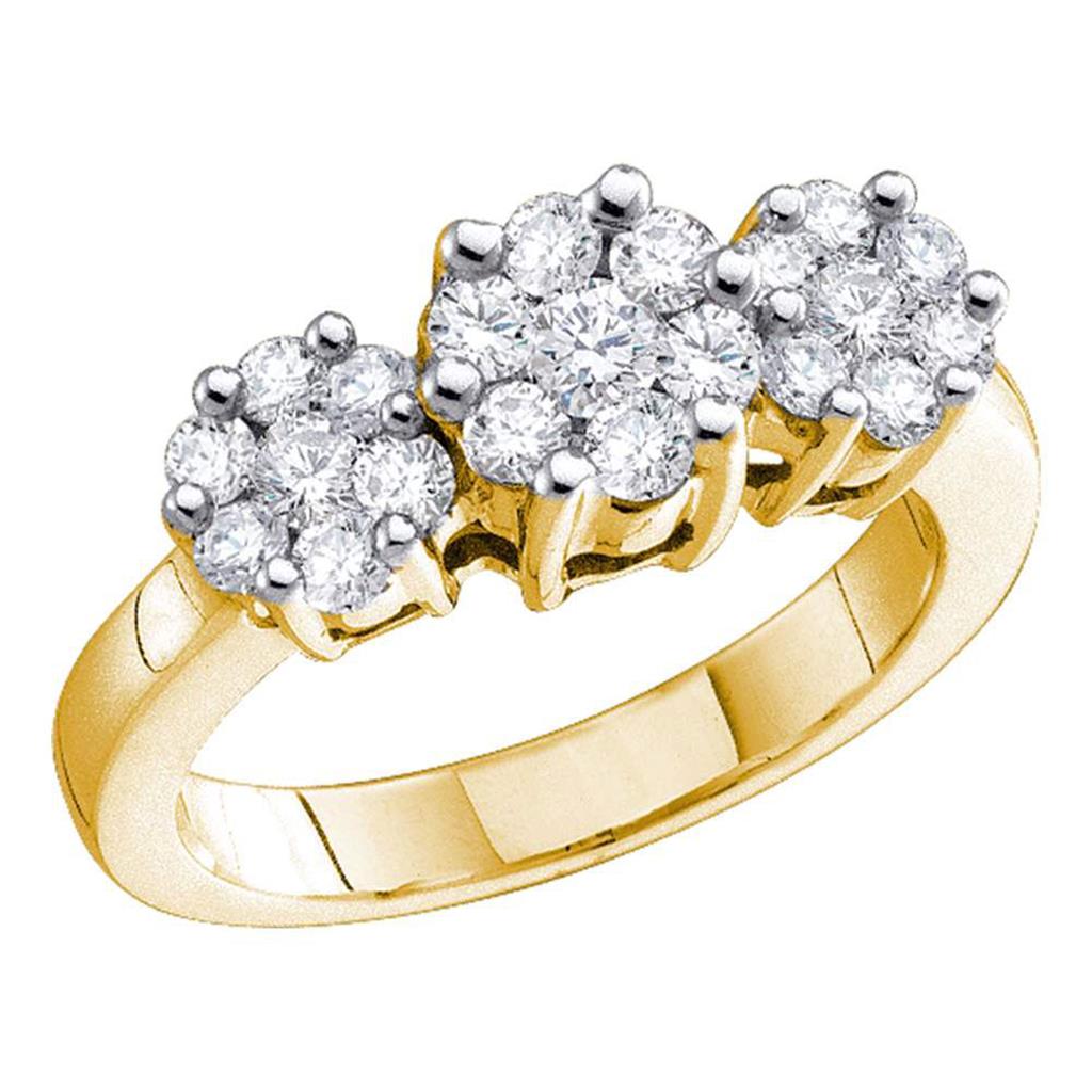 Image of ID 1 14k Yellow Gold Round Diamond Triple Flower Cluster Ring 1/3 Cttw