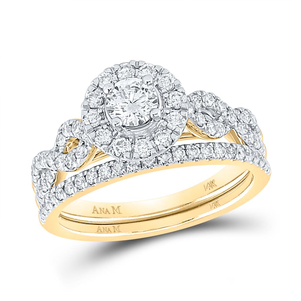 Image of ID 1 14k Yellow Gold Round Diamond Twist Bridal Wedding Ring Set 1 Cttw (Certified)