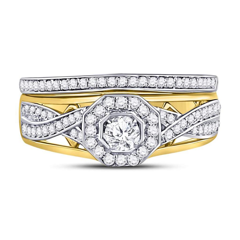 Image of ID 1 14k Yellow Gold Round Diamond Twist Bridal Wedding Ring Set 1/2 Cttw