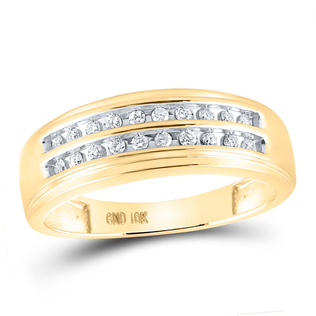 Image of ID 1 14k Yellow Gold Round Diamond Wedding 2-Row Band Ring 1/4 Cttw
