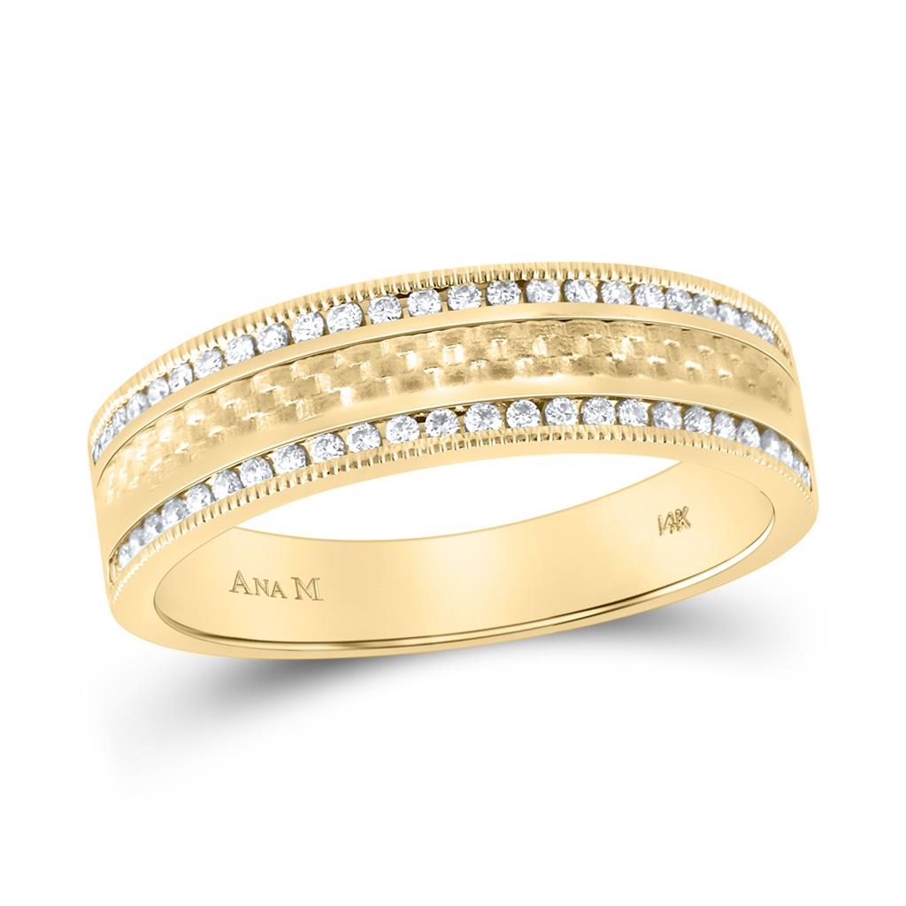 Image of ID 1 14k Yellow Gold Round Diamond Wedding Brick Band Ring 1/3 Cttw