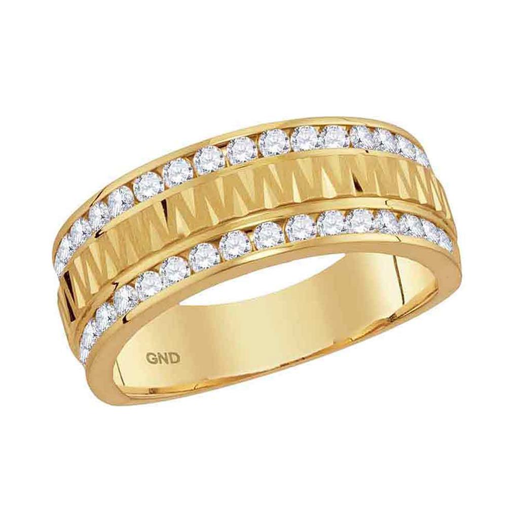 Image of ID 1 14k Yellow Gold Round Diamond Wedding Double Row Band Ring 1 Cttw