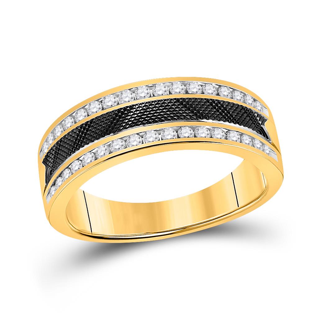 Image of ID 1 14k Yellow Gold Round Diamond Wedding Double Row Band Ring 1/2 Cttw