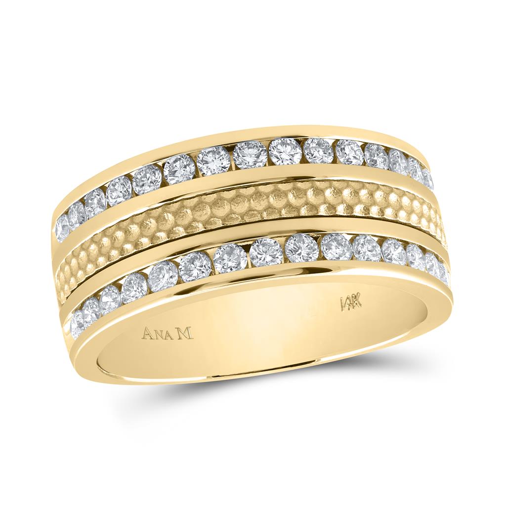 Image of ID 1 14k Yellow Gold Round Diamond Wedding Hammered Band Ring 1 Cttw
