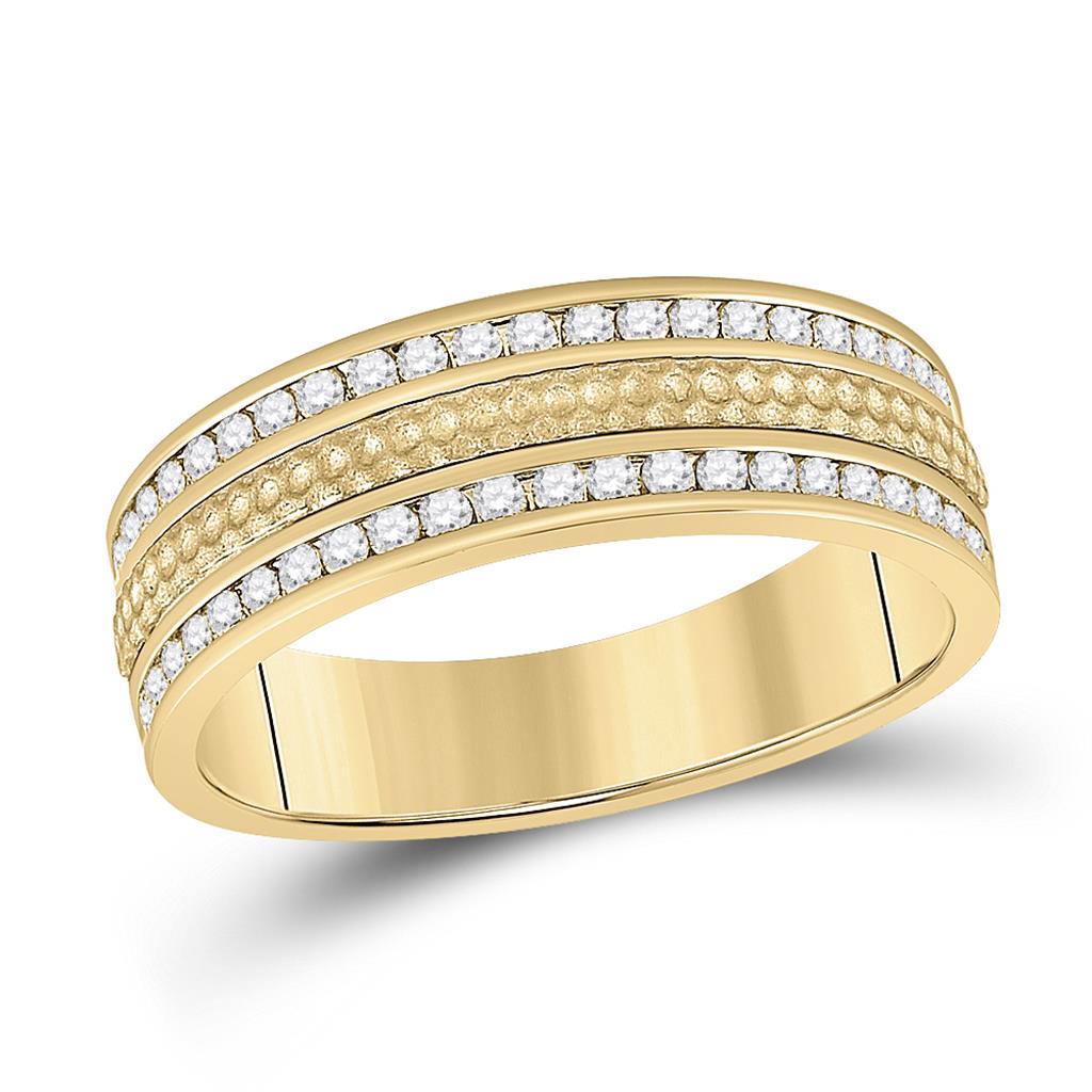 Image of ID 1 14k Yellow Gold Round Diamond Wedding Hammered Band Ring 1/2 Cttw