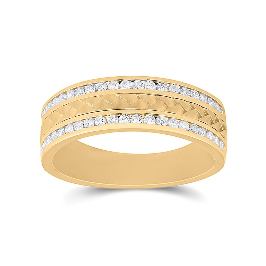 Image of ID 1 14k Yellow Gold Round Diamond Wedding Hammered Band Ring 3/4 Cttw