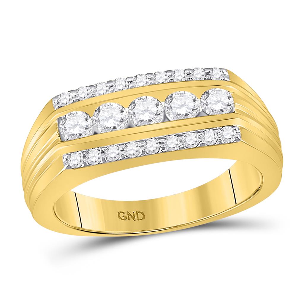 Image of ID 1 14k Yellow Gold Round Diamond Wedding Machine-Set Band Ring 1 Cttw