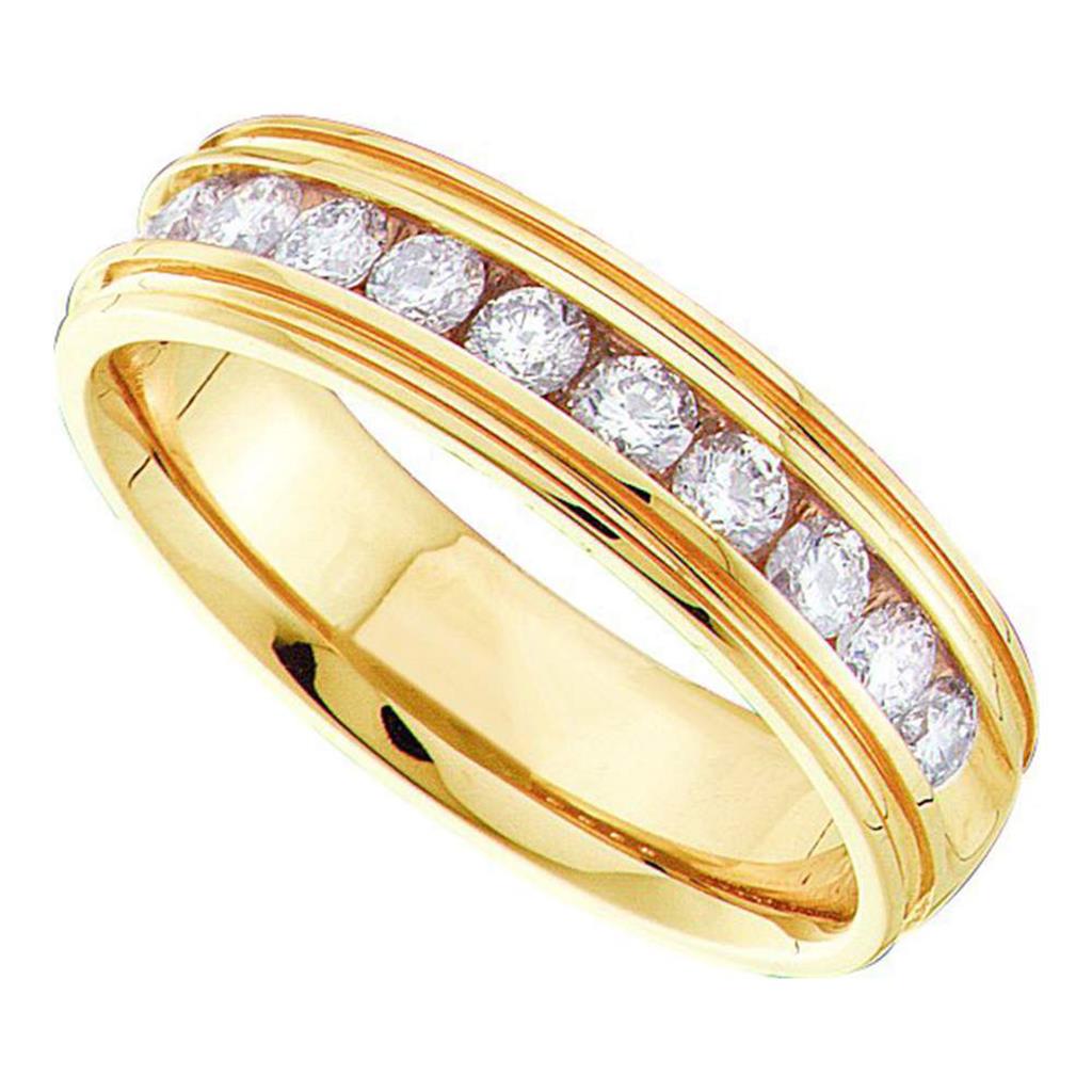 Image of ID 1 14k Yellow Gold Round Diamond Wedding Machine-Set Band Ring 1/2 Cttw