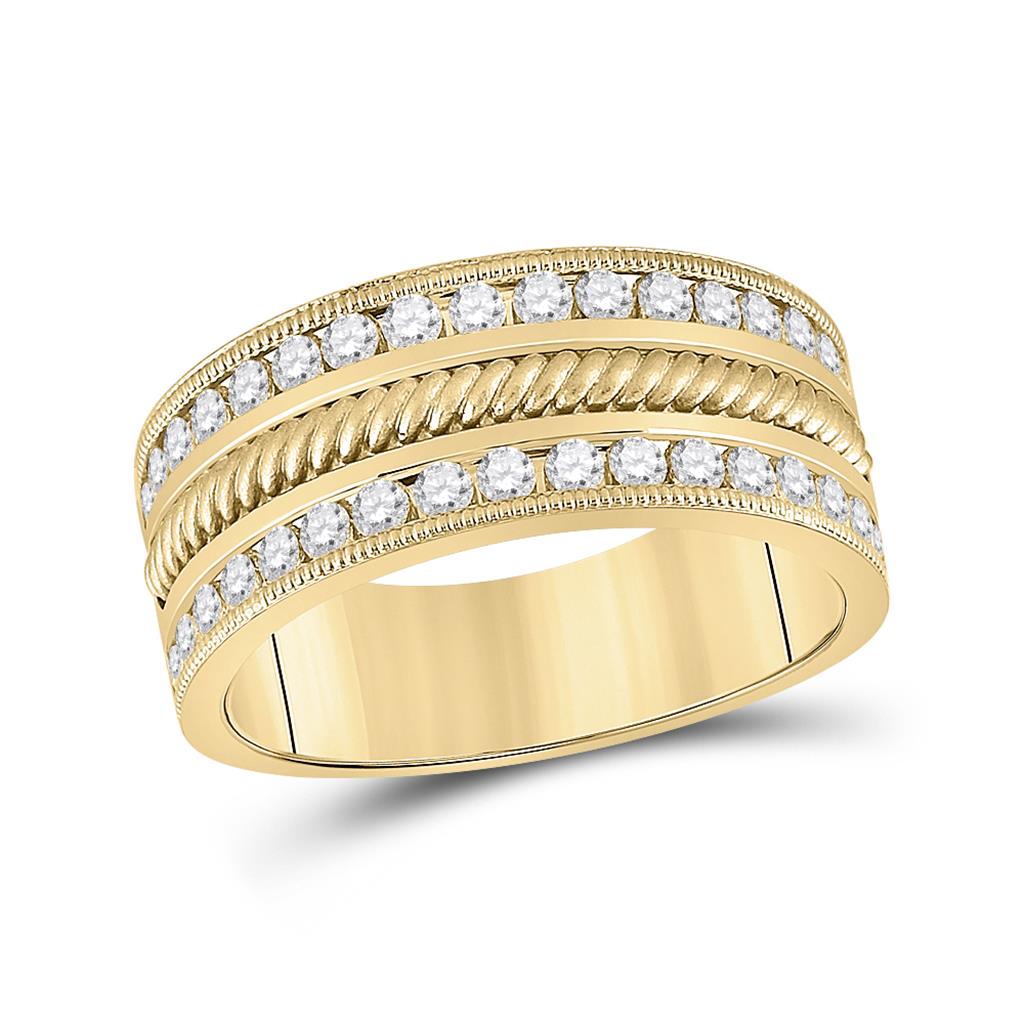 Image of ID 1 14k Yellow Gold Round Diamond Wedding Rope Band Ring 1 Cttw