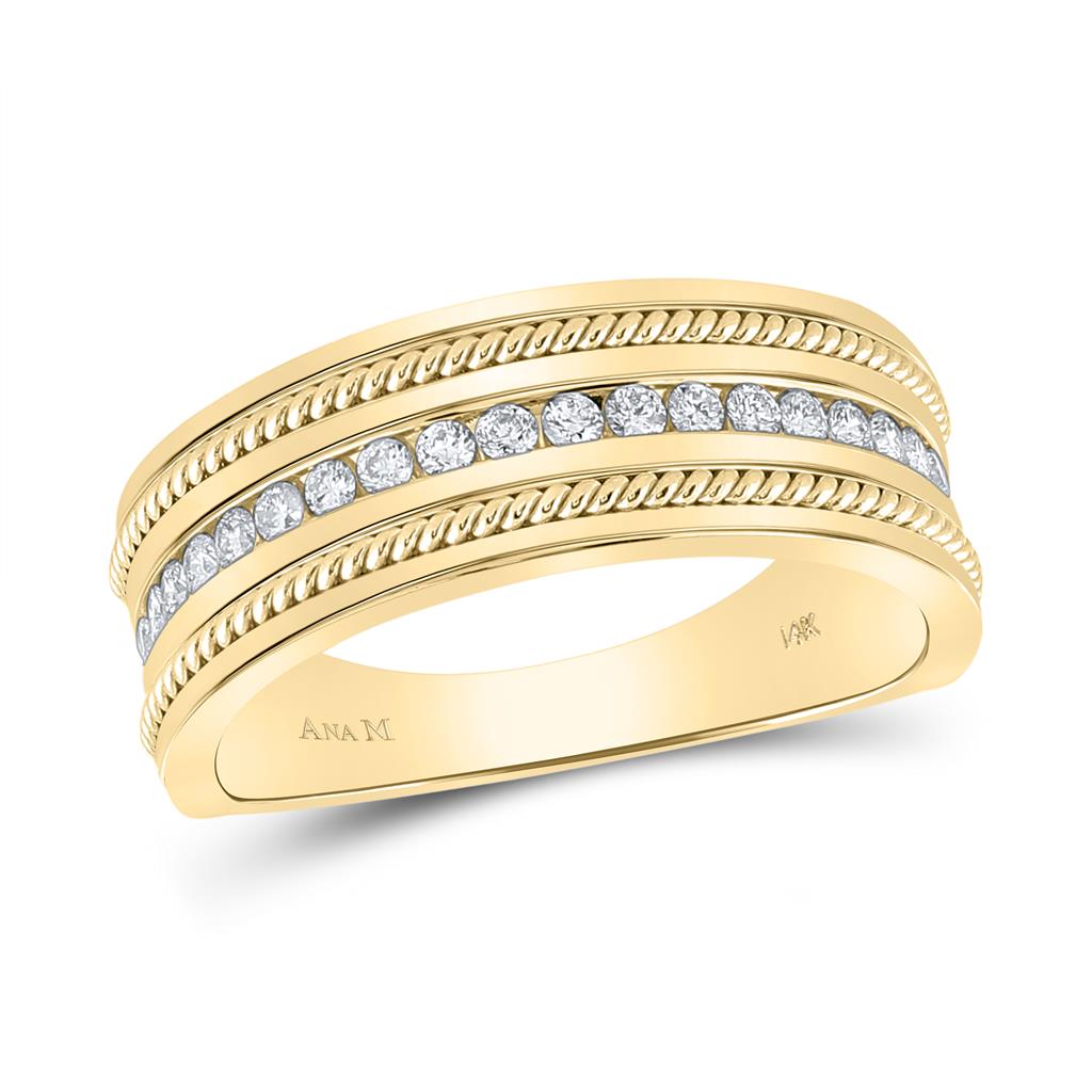 Image of ID 1 14k Yellow Gold Round Diamond Wedding Rope Band Ring 1/3 Cttw