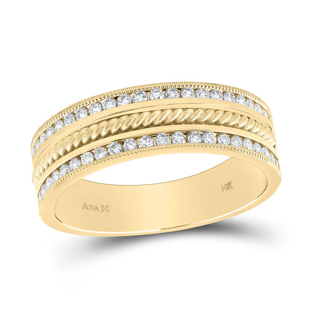 Image of ID 1 14k Yellow Gold Round Diamond Wedding Rope Inlay Band Ring 1/2 Cttw