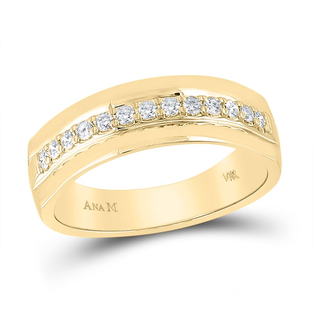 Image of ID 1 14k Yellow Gold Round Diamond Wedding Single Row Band Ring 1/3 Cttw