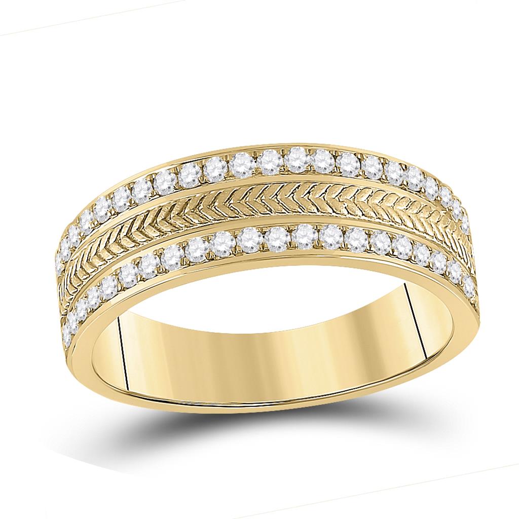 Image of ID 1 14k Yellow Gold Round Diamond Wedding Wheat Band Ring 1/2 Cttw
