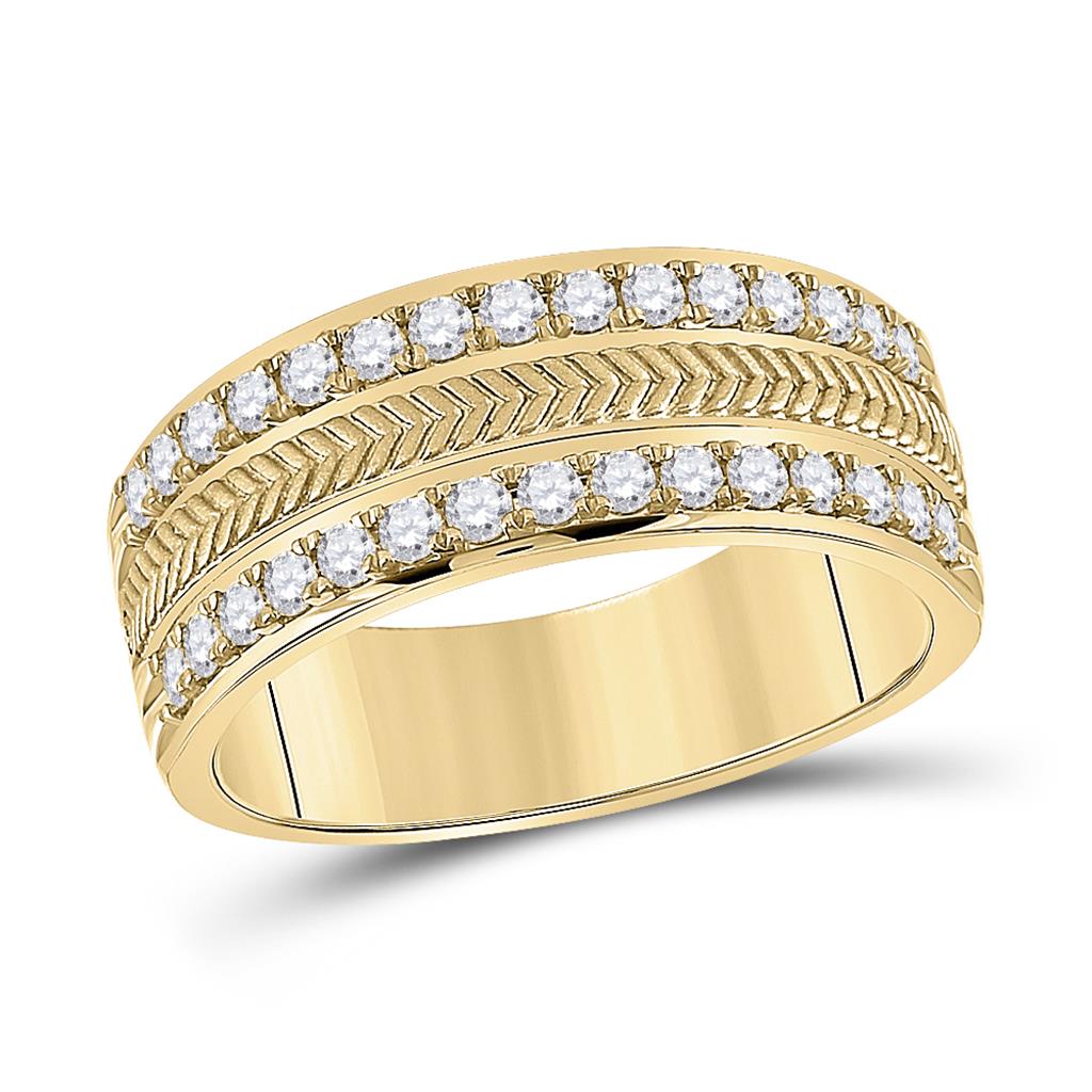 Image of ID 1 14k Yellow Gold Round Diamond Wedding Wheat Band Ring 3/4 Cttw