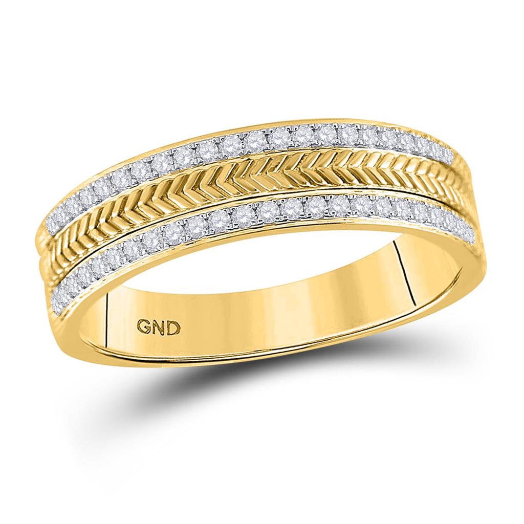 Image of ID 1 14k Yellow Gold Round Diamond Wedding Wheat Texture Band Ring 1/3 Cttw