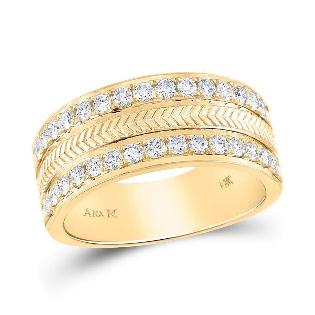 Image of ID 1 14k Yellow Gold Round Diamond Wheat Wedding Band Ring 1 Cttw
