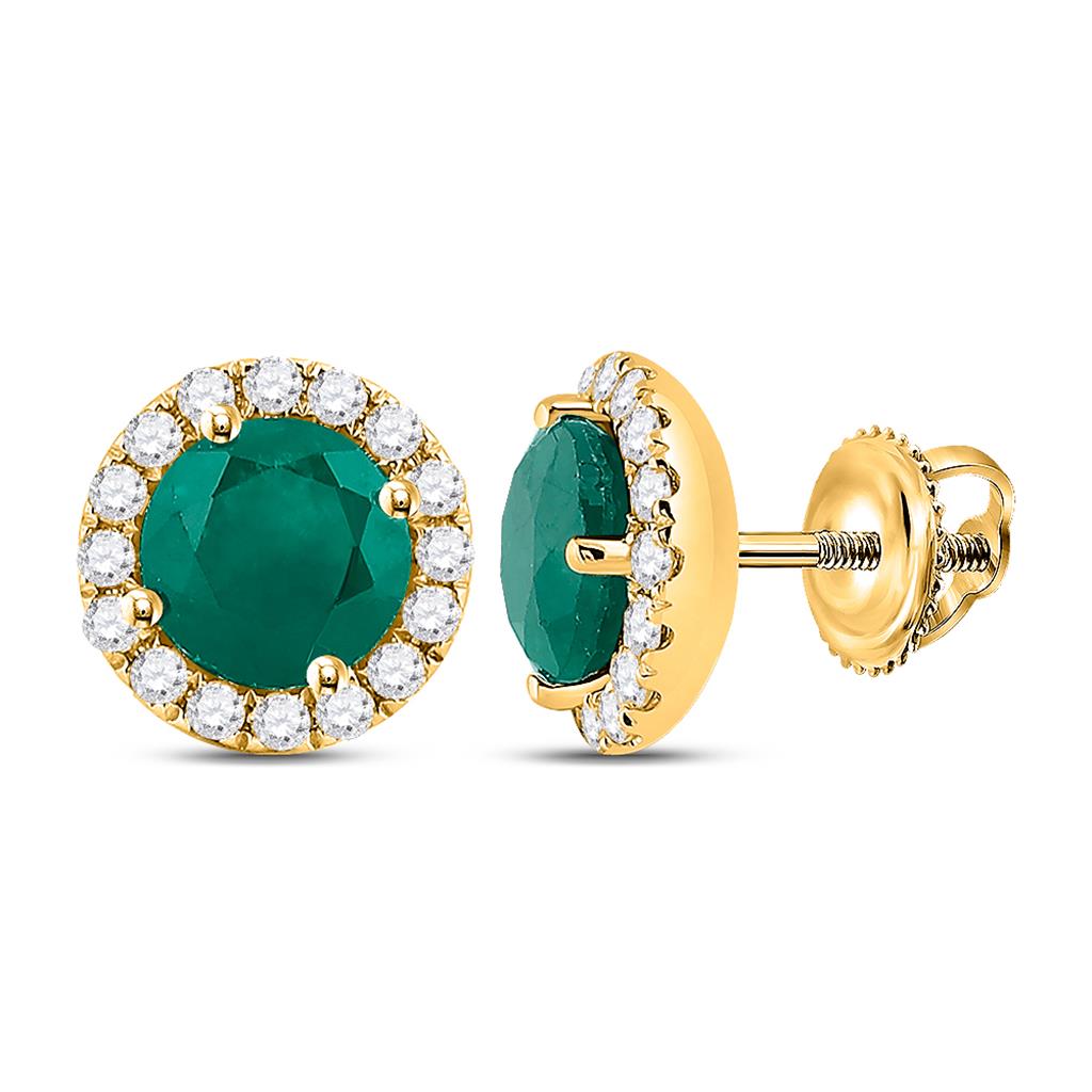 Image of ID 1 14k Yellow Gold Round Emerald Diamond Halo Earrings 1-1/5 Cttw