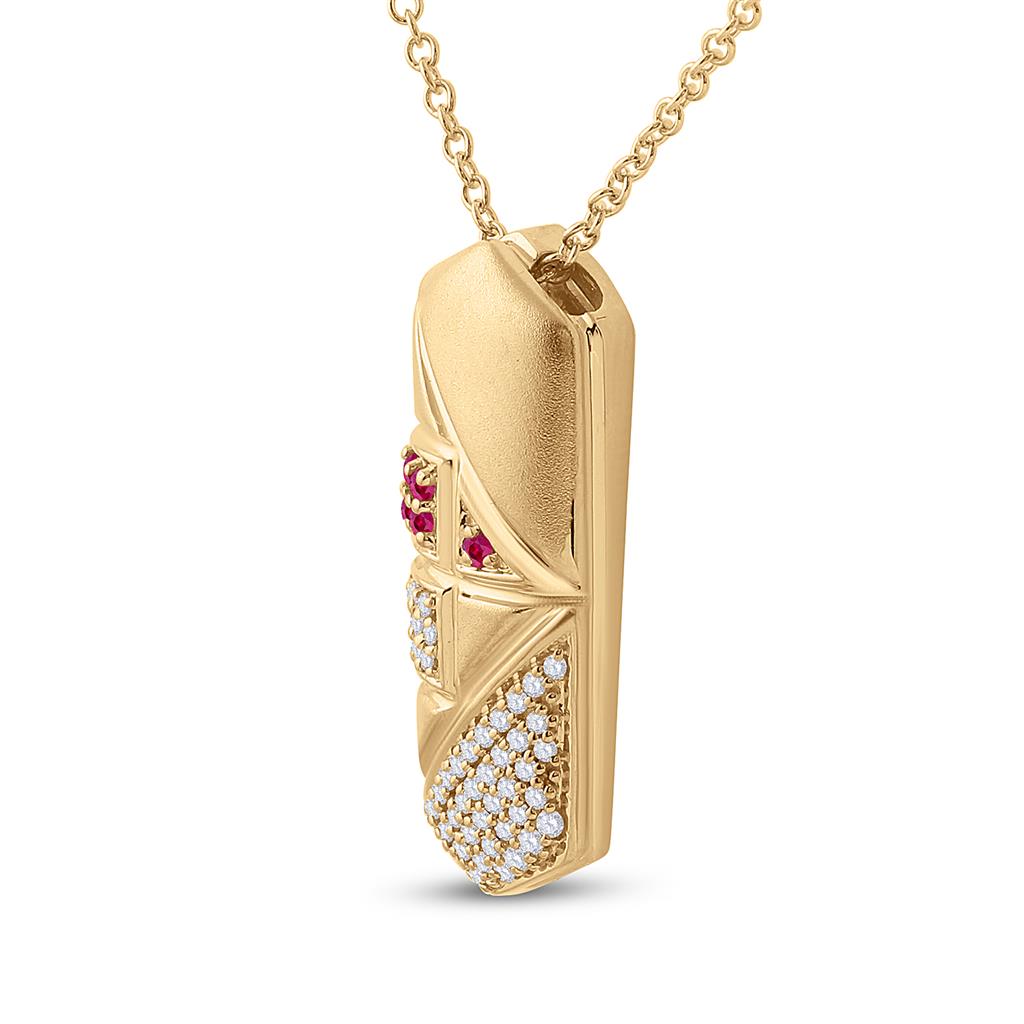 Image of ID 1 14k Yellow Gold Round Pink Sapphire Diamond Fashion Pendant 1/5 Cttw