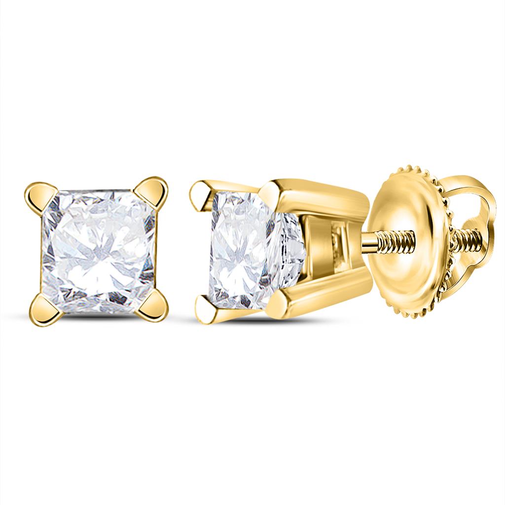 Image of ID 1 14k Yellow Gold Unisex Princess Diamond Solitaire Stud Earrings 1/2 Cttw (Certified)