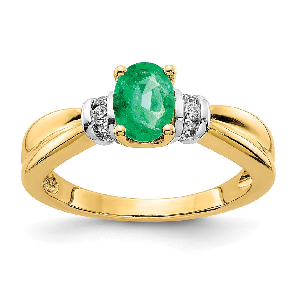 Image of ID 1 14k Yellow Gold and Oval Rhodiumd Real Diamond and Oval Emerald Ring