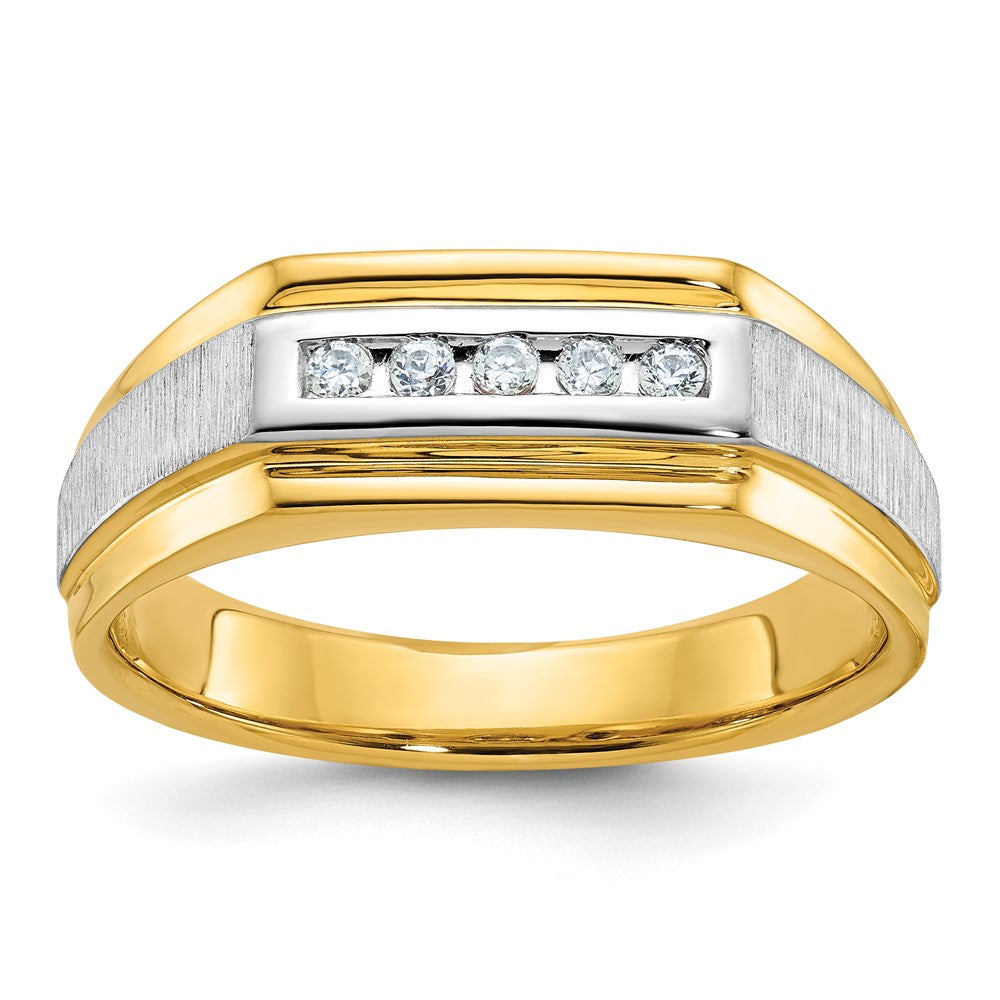 Image of ID 1 14k Yellow & Rhodium Gold YG w/Rhodium Men's Polished and Satin Diamond Complete Ring