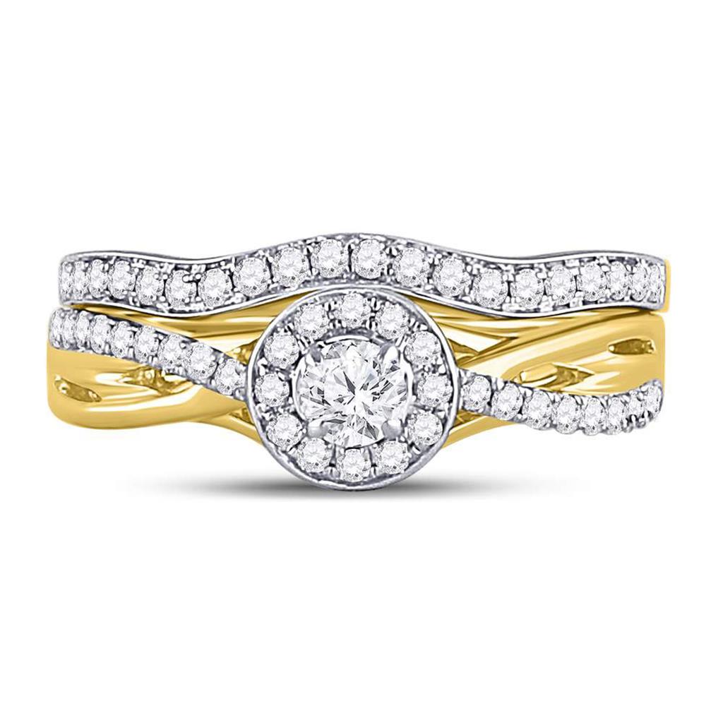 Image of ID 1 14kt Yellow Gold Round Diamond Bridal Wedding Ring Band Set 1/2 Cttw
