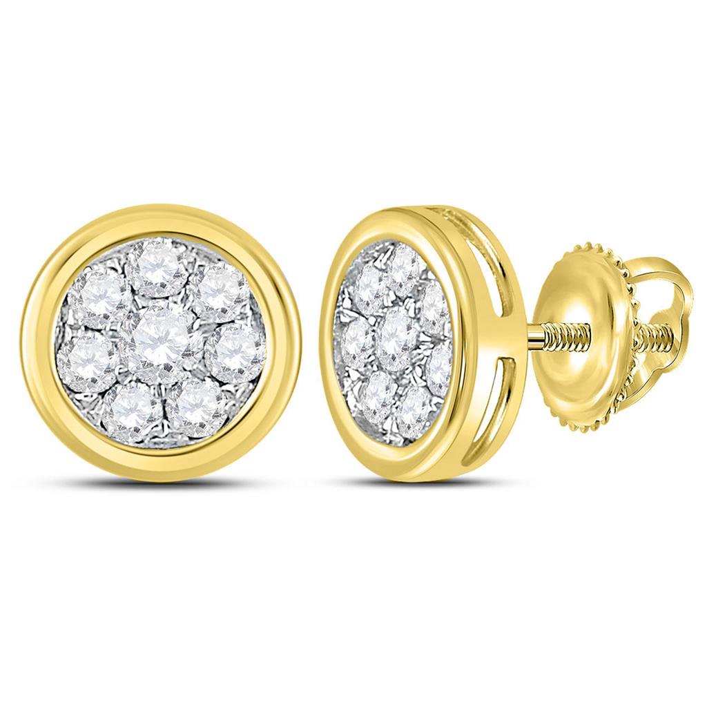 Image of ID 1 14kt Yellow Gold Round Diamond Circle Cluster Stud Earrings 1/2 Cttw