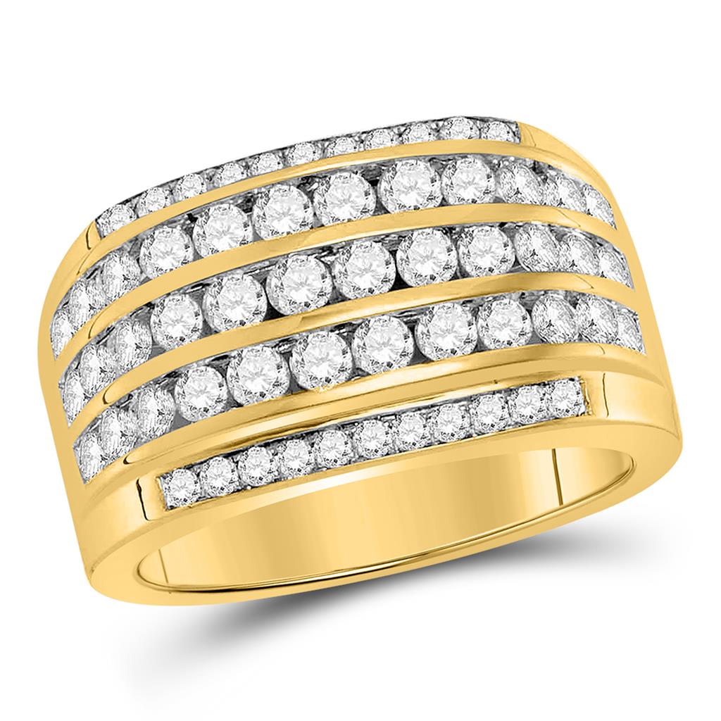 Image of ID 1 14kt Yellow Gold Round Diamond Five Row Striped Band Ring 2-1/3 Cttw