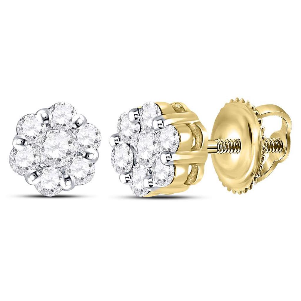 Image of ID 1 14kt Yellow Gold Round Diamond Flower Cluster Earrings 1/2 Cttw