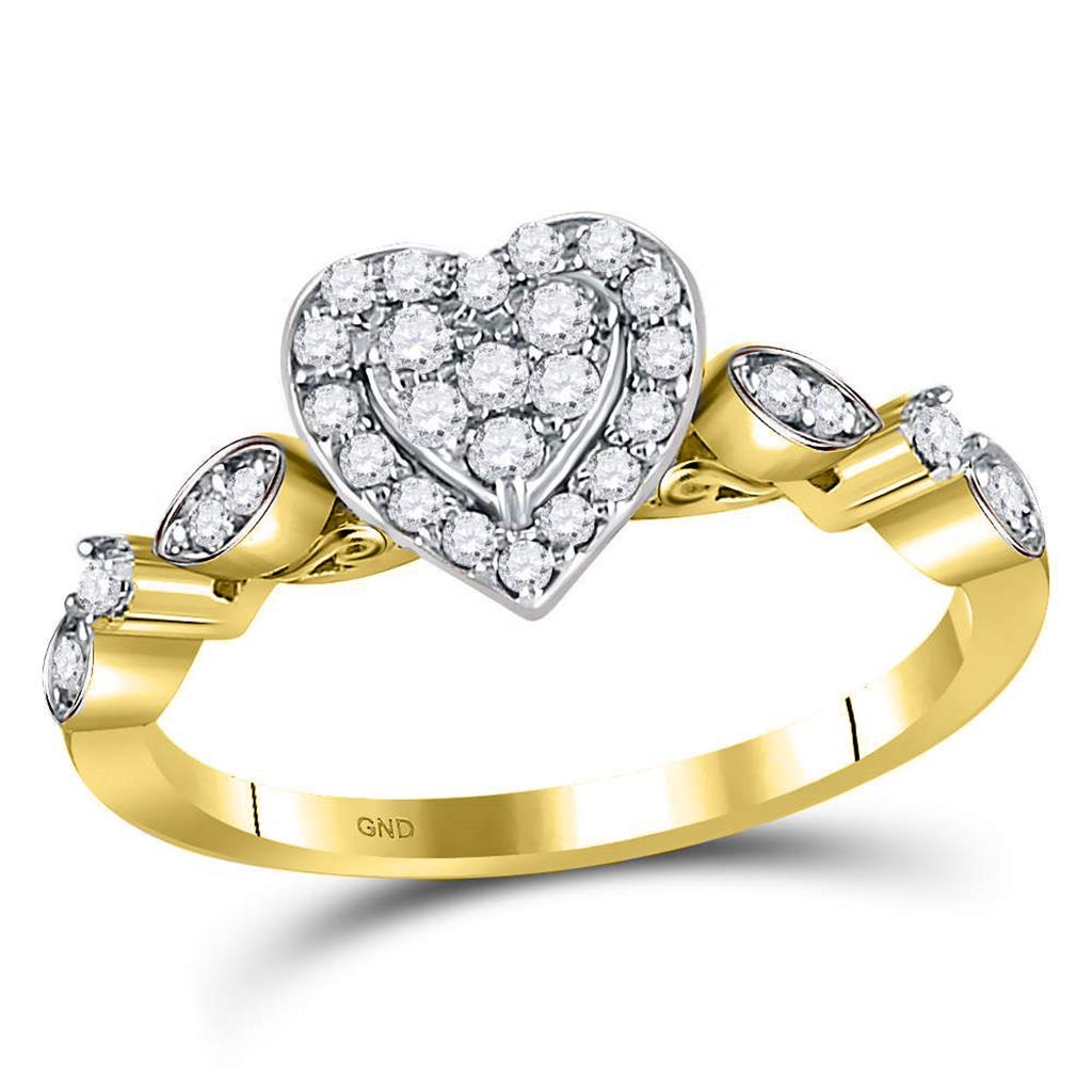Image of ID 1 14kt Yellow Gold Round Diamond Heart Cluster Ring 1/3 Cttw