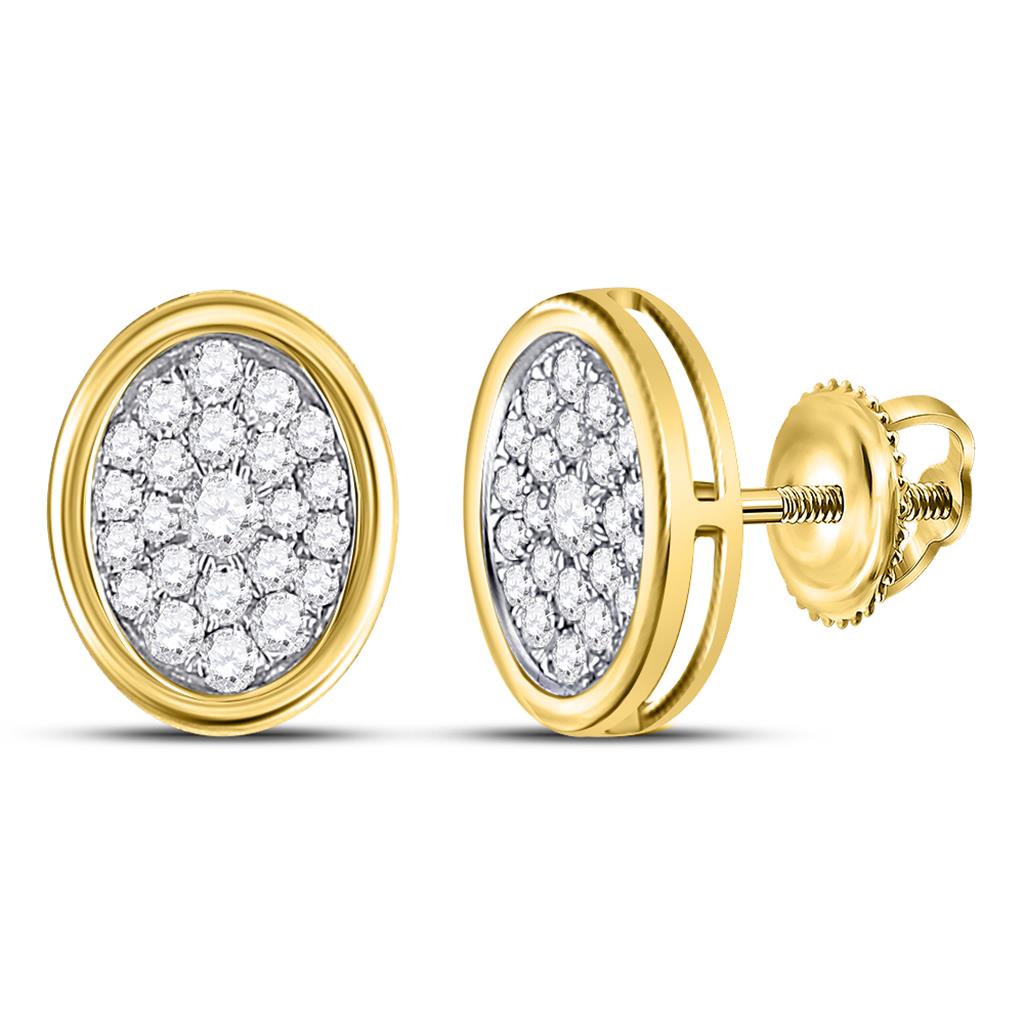 Image of ID 1 14kt Yellow Gold Round Diamond Oval Cluster Earrings 1/2 Cttw
