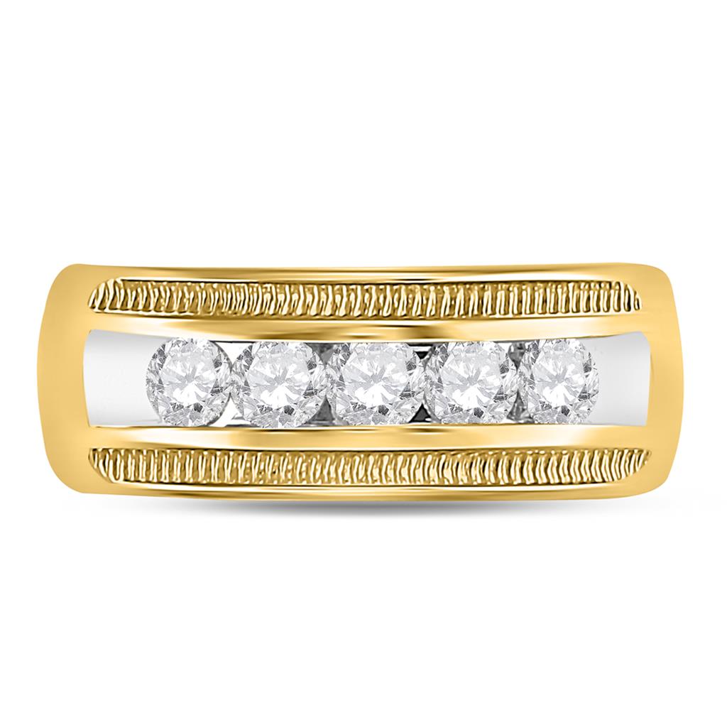 Image of ID 1 14kt Yellow Gold Round Diamond Single Row Textured Wedding Band Ring 1 Cttw
