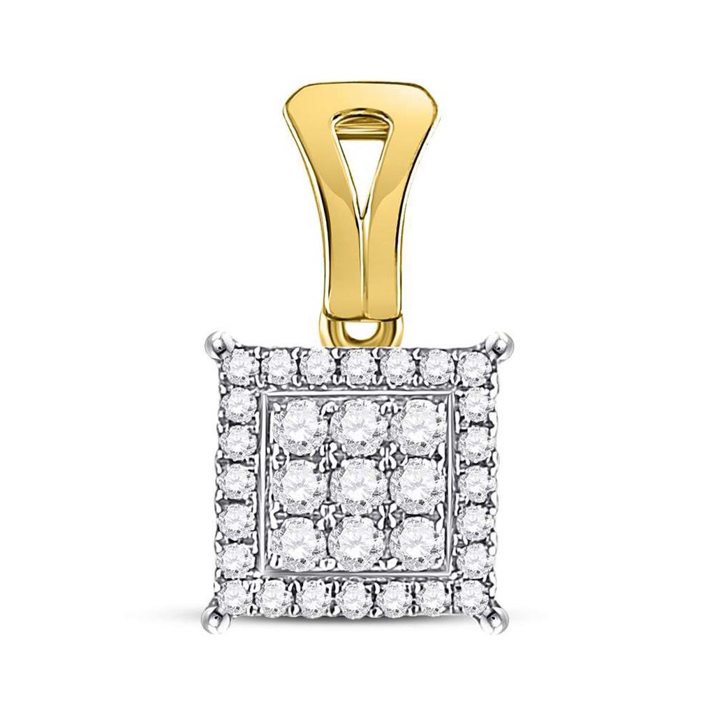 Image of ID 1 14kt Yellow Gold Round Diamond Square Cluster Pendant 1/2 Cttw