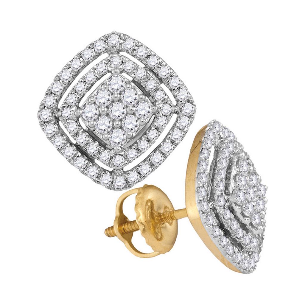 Image of ID 1 14kt Yellow Gold Round Diamond Square Frame Cluster Earrings 1/2 Cttw