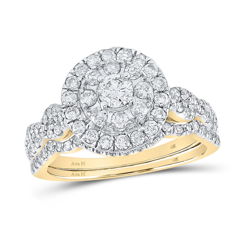 Image of ID 1 14kt Yellow Gold Round Diamond Twist Bridal Wedding Ring Band Set 1 Cttw