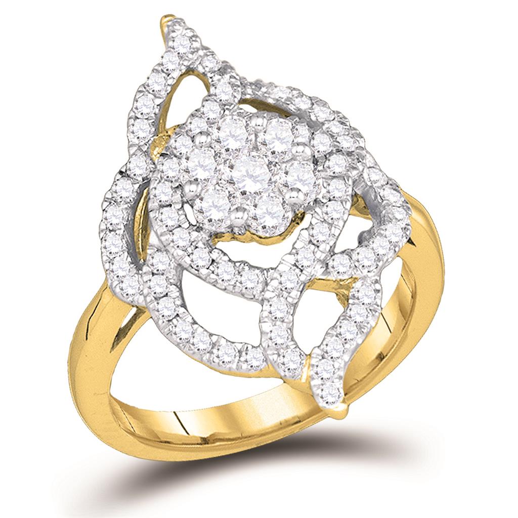 Image of ID 1 14kt Yellow Gold Round Diamond Wide Cluster Fashion Ring 1 Cttw