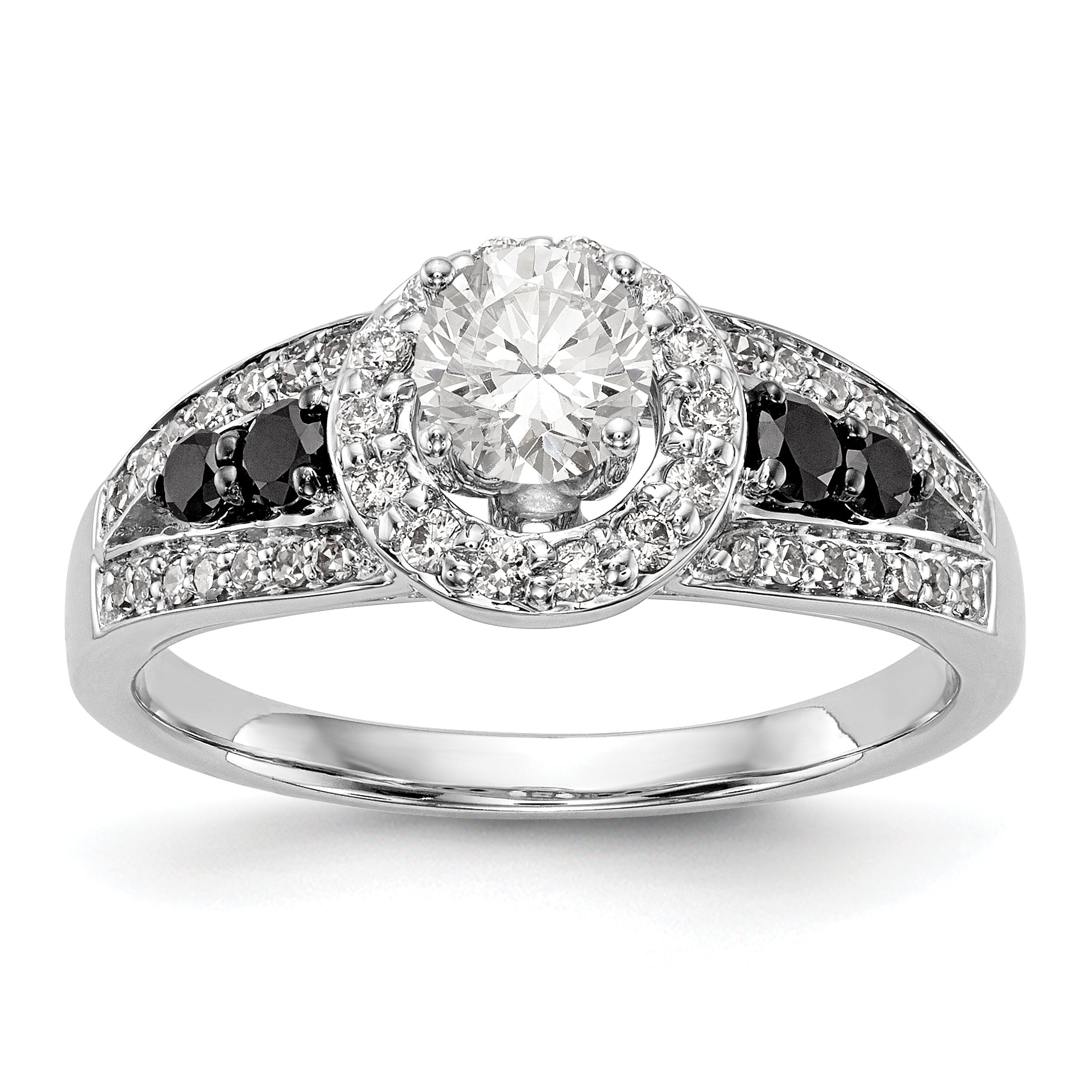 Image of ID 1 14kw Round Diamond with Black Simulated Diamond Halo Engagement Ring