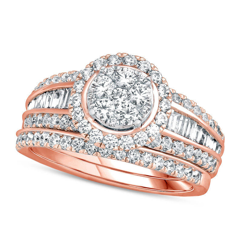 Image of ID 1 15 CT TW Baguette and Round Composite Natural Diamond Frame Bridal Engagement Ring Set in Solid 14K Rose Gold
