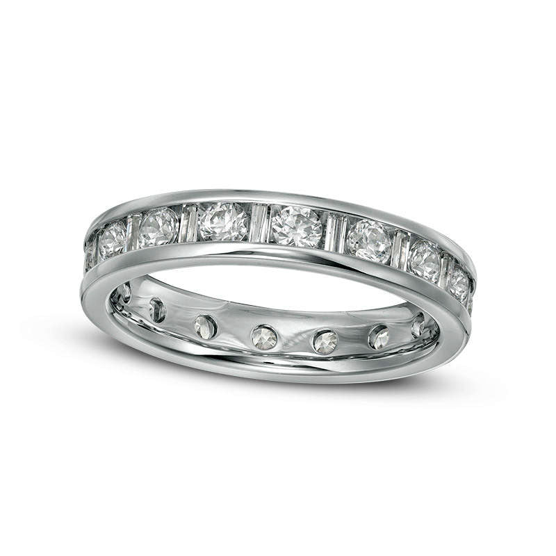 Image of ID 1 15 CT TW Baguette and Round Natural Diamond Eternity Band in Solid 14K White Gold (H/SI2)